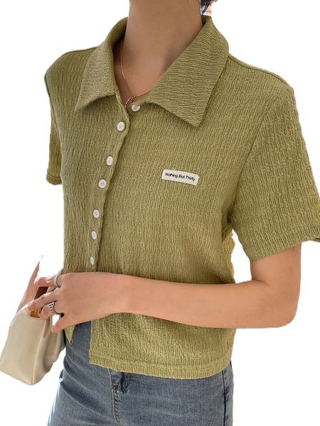 

dazy letter patched button front tee q6sr#, White