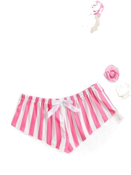 

floral lace bralette with striped satin shorts 43ez#, Black;red