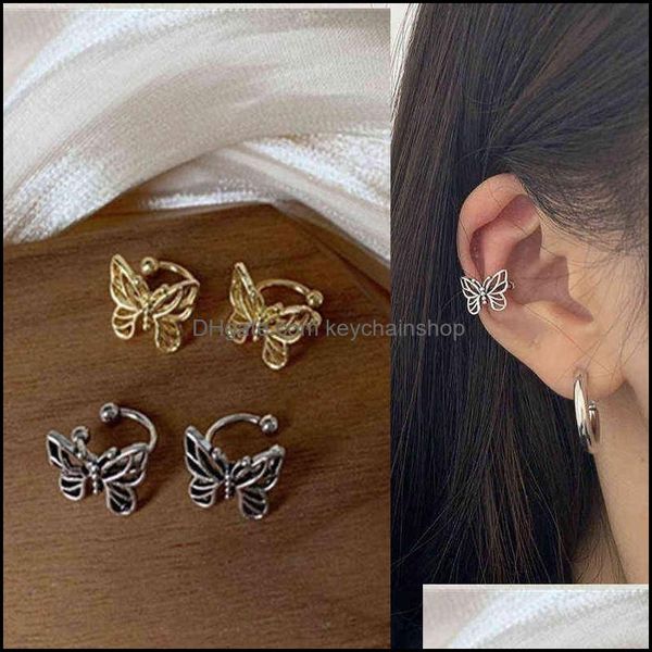 

charm earrings jewelry new fashion vintage metal hollow butterfly ear clips for women girls cute no piercing fake cartilage trendy brincos d, Golden