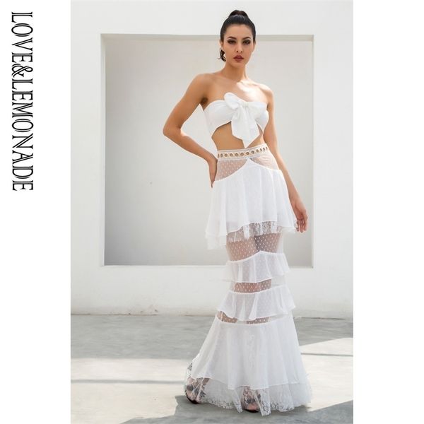 

love&lemonade white straps tube metal lace lace two-pieces sets lj201119
