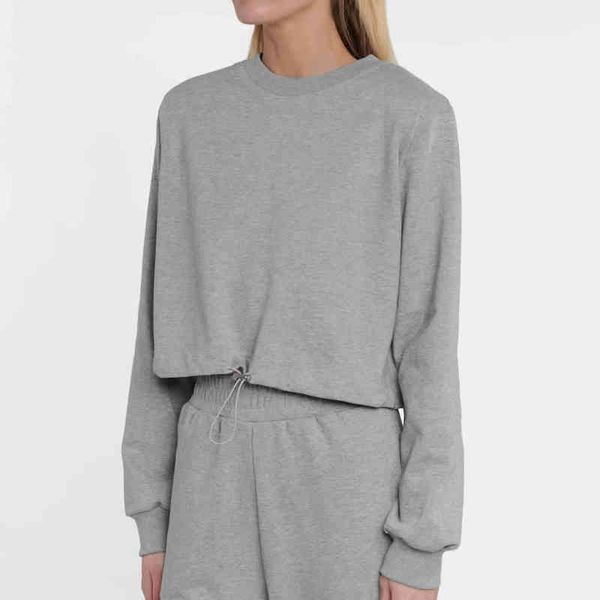 

women's sweaters frank drawstring hem short long sleeve sweater fitness exposed navel leisure street style sports high waist top, White;black