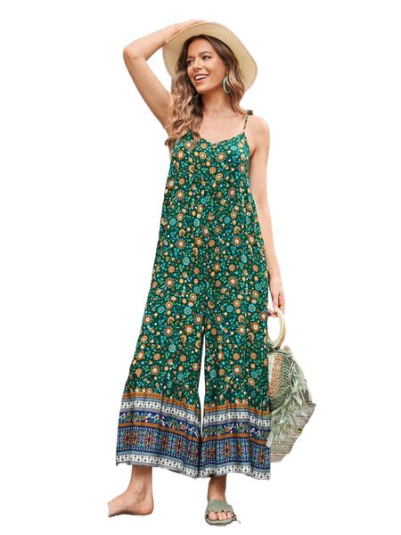 

emery rose floral print ruffle hem cami jumpsuit j8wa#, Black;white