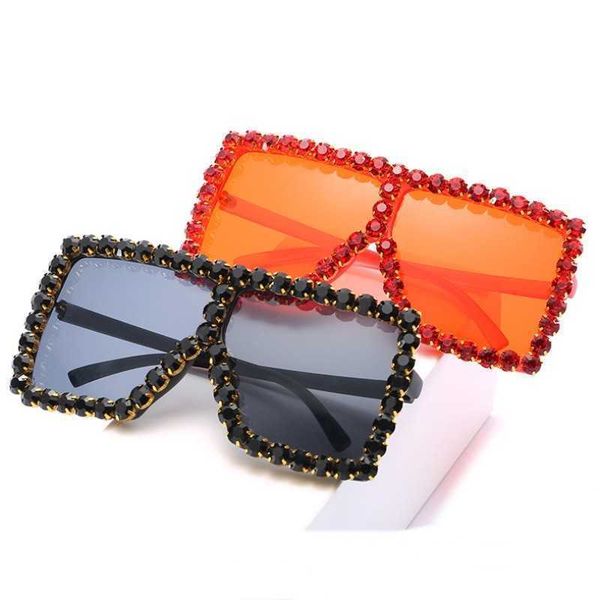 Frauen Sonnenbrille Quadrat Luxus Acryl Strass Übergroßen Bunten Diamant Rahmen Shades Große Sonnenbrille Großhandel 9 Farben