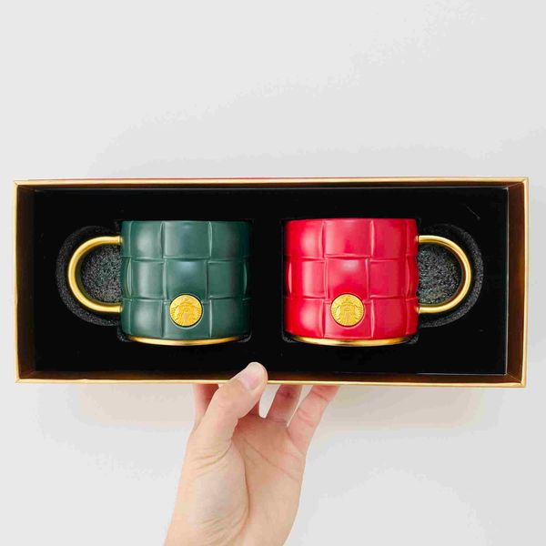 

starbucks cup 2021 christmas gift 340ml classic red green gold checkered couple ceramic mark pair cup
