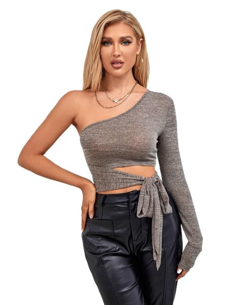 

tie side one shoulder tee c0go#, White