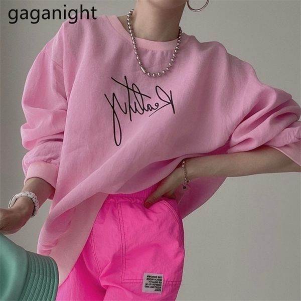 

gaganight puff long sleeves women spring autumn sweatshirt chic korean vintage lady pullovers fashion girls loose 220811, Black
