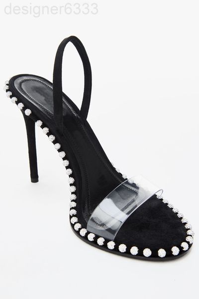 

sandals designer agrade real leather studded sling back sandals nova high heels size 34 to 40, Black