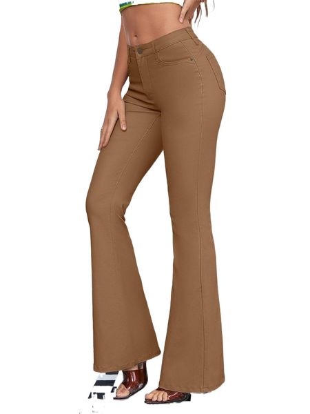 

tall zipper fly flare leg jeans t5jk#, Blue