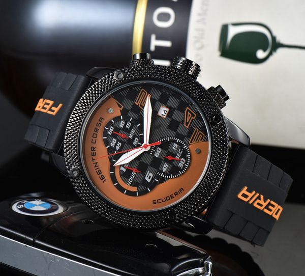 

2022 men luxury watches six stitches all the dials work mens quartz watch brand rubber strap chronograph clock fashion car series fer one, Slivery;brown