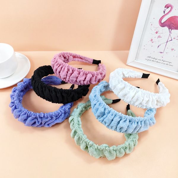 

new pleated large intestine headband sweet girl fresh personality wide version headband all-match, Silver