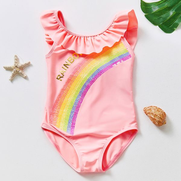 

3 16year toddler baby girls swimwear rainbow sequins swimsuit swimming outfit kids beach wear 220530, Blue