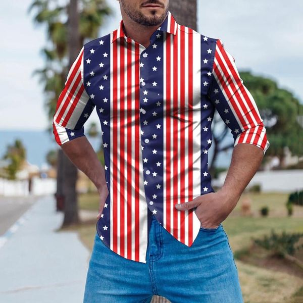 Camicie casual da uomo Camicetta alla moda da uomo Camicia abbottonata a righe Color block Splicing Abito con colletto girevole Anni '90 Da uomo