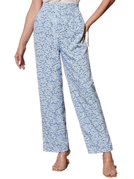 

ditsy floral high waist pants m6ag#, Black;white