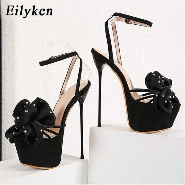 

eilyken summer fashion flowers crystal ankle buckle strap womens sandals platform stiletto high heel party shoes black 210624