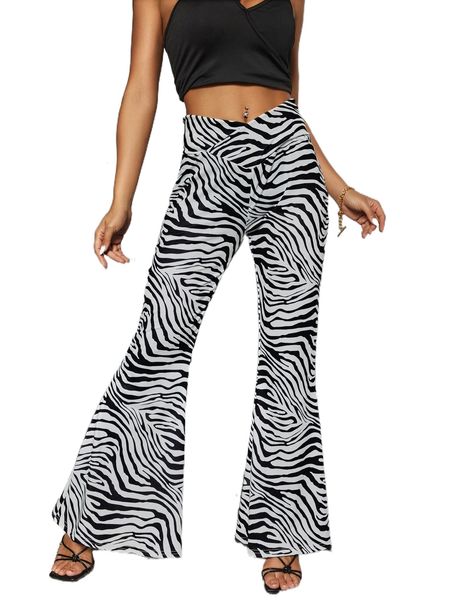 

zebra striped flare leg pants f3vu#, Black;white