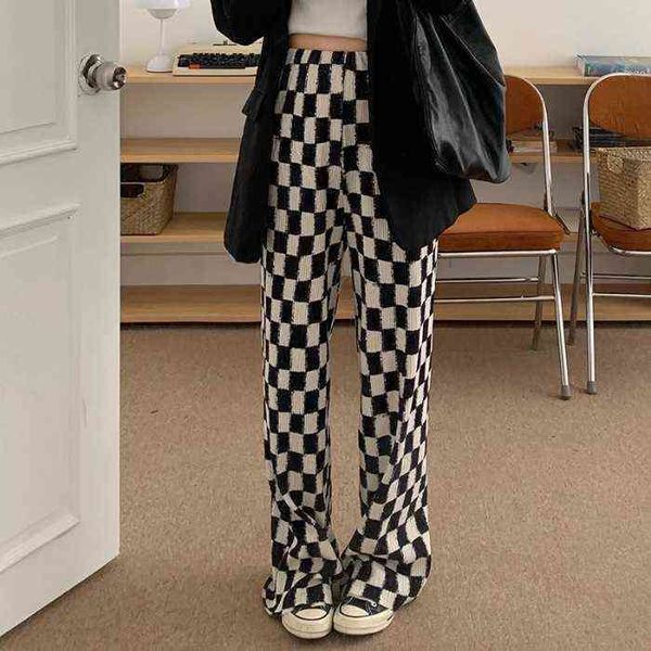 

pantalones informales de cuadros para mujer pantaln recto ajustado coreano pierna ancha cintura alta otoo 2022 221225, Black;white