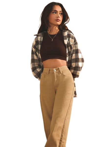 

nailea x squad buffalo plaid print pocket patched overcoat e7nd#, Black