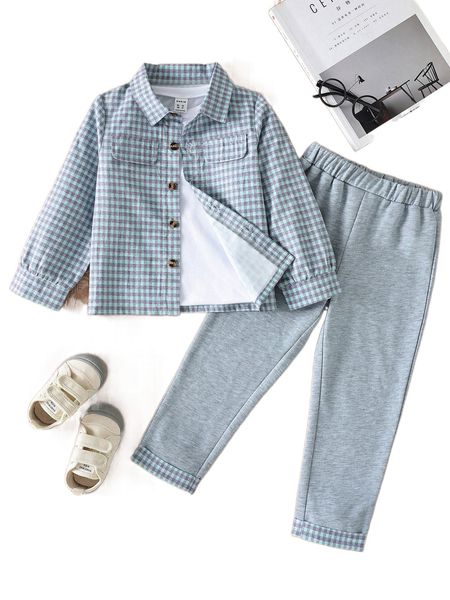 

toddler boys gingham flap detail blouse & pants v7ii#, Black;white