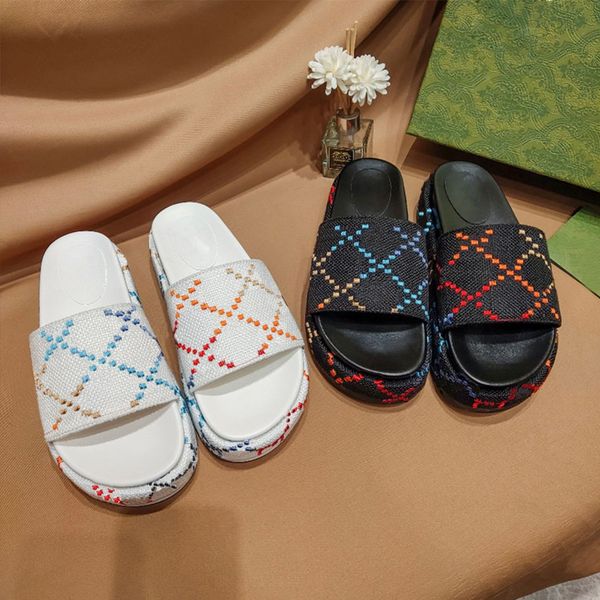 

beach slippers fashion thick bottom designer women shoes cartoon alphabet lady platform leather heels letter slides high heel sandals large, Black