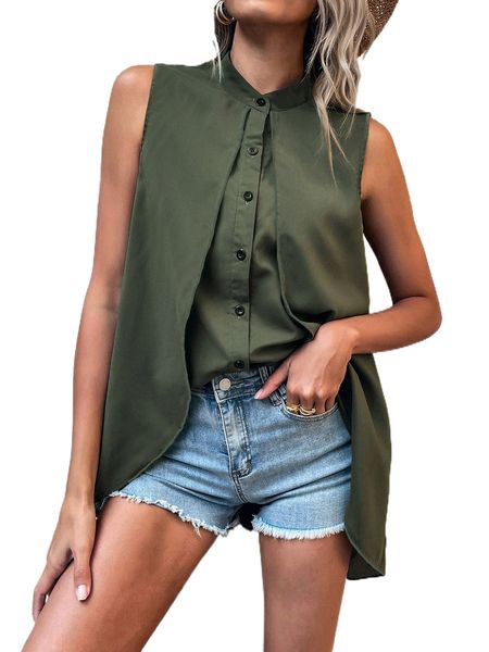 

solid sleeveless overlay blouse 76zi#, White