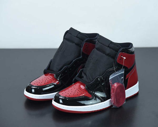 

jumpman high og 1 bred patent basketball shoes black/white-varsity red outdoor sneakers with box