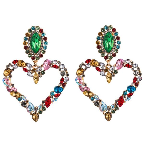 Orecchini pendenti in cristallo con strass a cuore grande Orecchini pendenti brillanti con dichiarazione di gioielli per donne e ragazze vintage