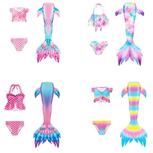 

ghnatygren cosplay swimsuits mermaid tail fishtail style polyester 3 piece sets vest wavy children bikini water entertainment swimming pool