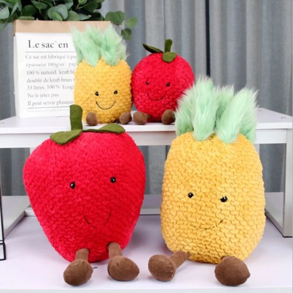 22 cm/35 cm süße Ananas-Plüschpuppen, Cartoon-Früchte, gefüllte Spielzeuge, Kawaii-Erdbeer-Kissen, Raumdekoration, Baby-Schlaf-Beruhigungsspielzeug, Geschenk für Mädchen, LA410