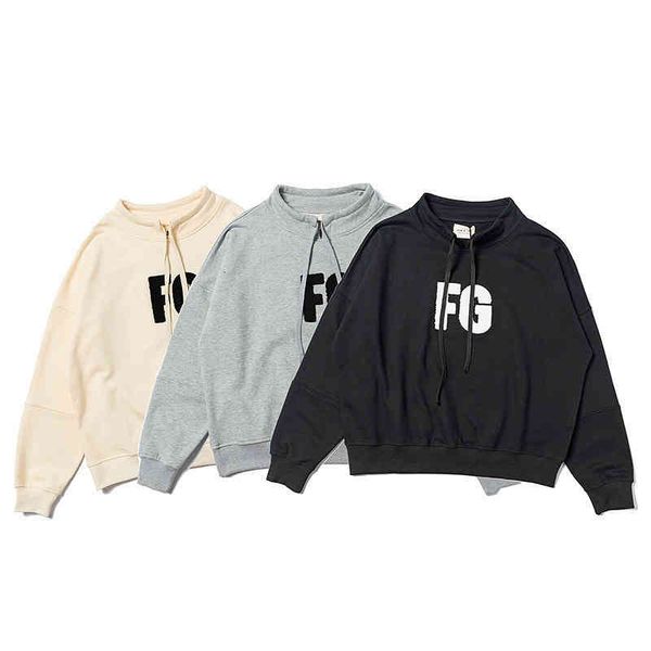 

men's hoodies & sweatshirts chaopai high street fog youth loose sweater simple semi collar pullover xkm1, Black