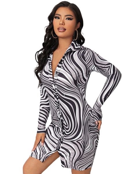 

marbled button through bodycon dress d0np#, Black;gray