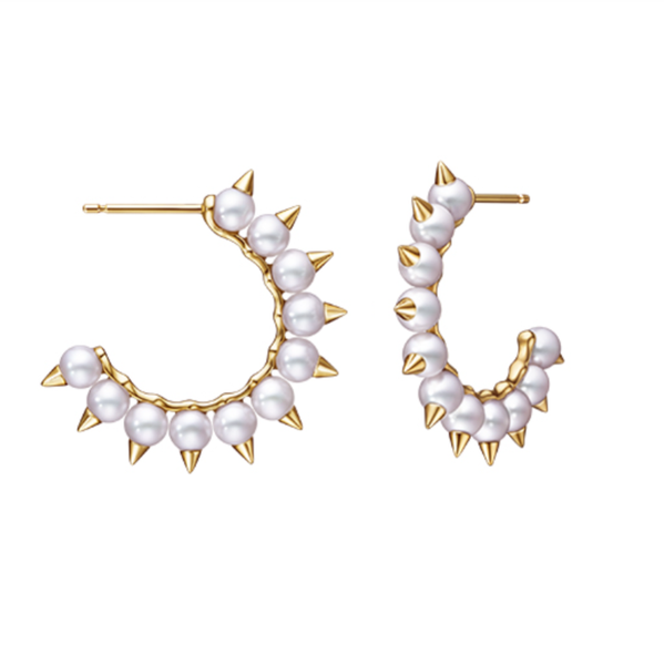 

stud kurshuni gothic punk pearl and rivet c shap earring for women luxury quality jewelry personity trend danger tribe, Golden;silver