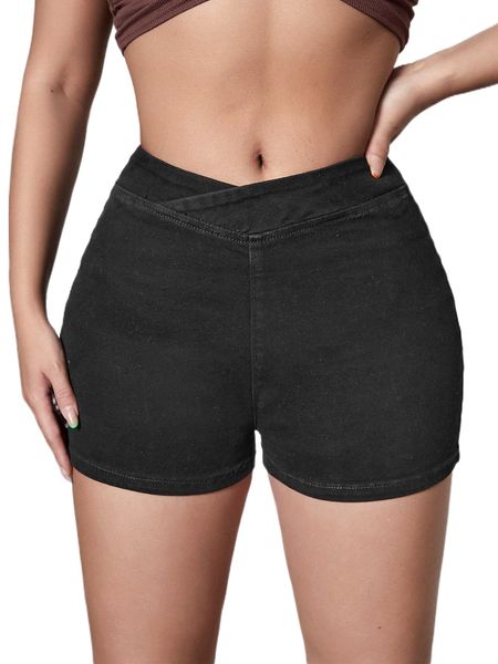 

sxy asymmetrical waist skinny denim shorts f4fe#, White;black
