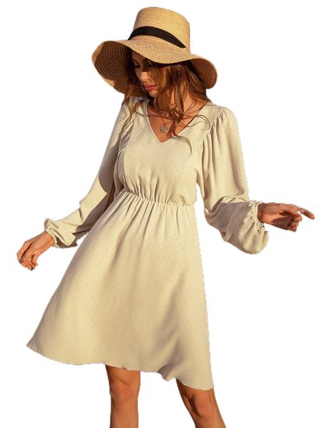 

v neck lantern sleeve a-line dress k7yr#, Black;gray
