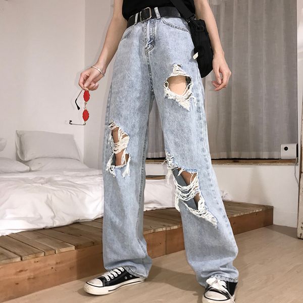 Высокая талия разорванные джинсы женские хип -хоп джинсы 5xl Женские штаны Винтажные женские порванные брюки уличная одежда KZ69 220526