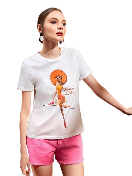 

x eta luxe by erica appleby figure & slogan pattern tee 64db#, White