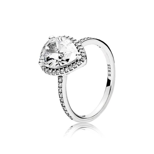 

real 925 sterling silver tear drop cz diamond ring with logo and original box fit pandora wedding ring engagement jewelry for wome267s, Slivery;golden