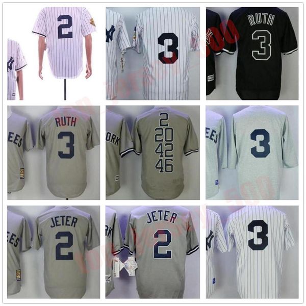 

custom men women youth new throwback york jerseys 3 babe ruth 2 derek jeter baseball jersey, Black