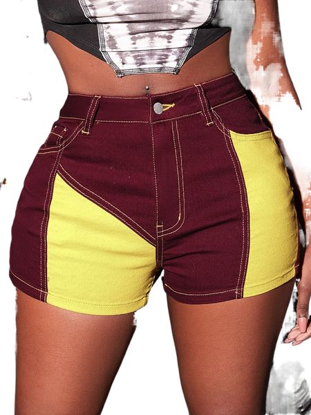 

sxy two tone slant pocket denim shorts 86nq#, White;black