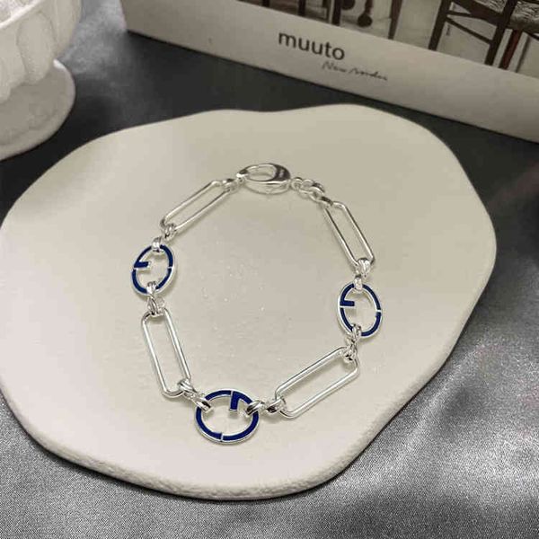 

chain bracelet new ins bracelet used letter interlocking blue enamel buckle men's and women's bracelet, Black