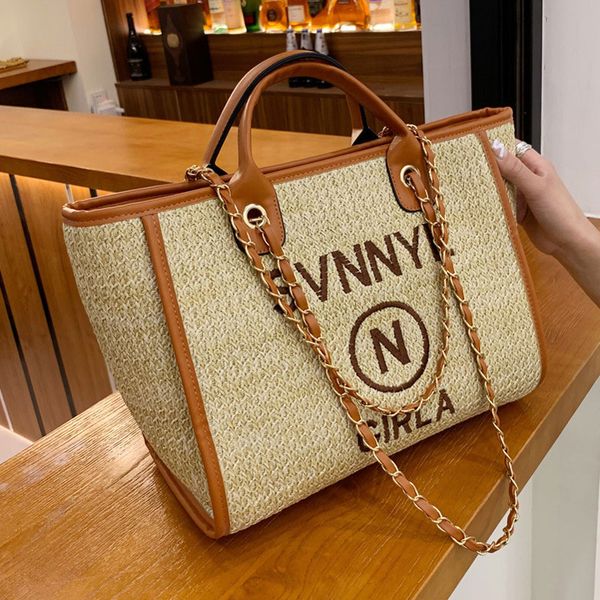 

straw crossbody tote bag khaki handbag for women large capacity designer bucket evening bag fashion travel shoulder shopping bag