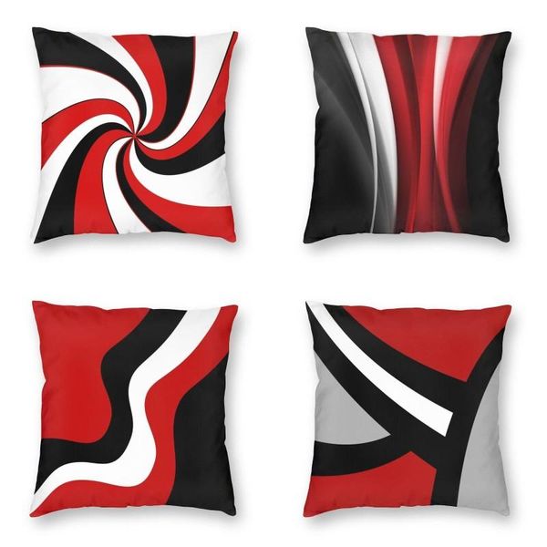 Kissen/Dekokissen, rot, schwarz und weiß, gedrehter Kissenbezug, 40 x 40 cm, abstrakte Hülle, geometrisches Sofa, moderner Überwurf für Heimdekoration, Kissen/Deko