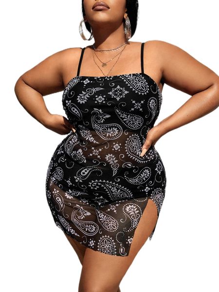 

plus paisley print split bikini swimsuit c2r6#, White;black