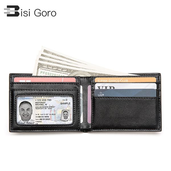 

bisi goro smart wallets rfid credit card holder money bag pu leather slim wallet for men purse purse carteira case, Red;black