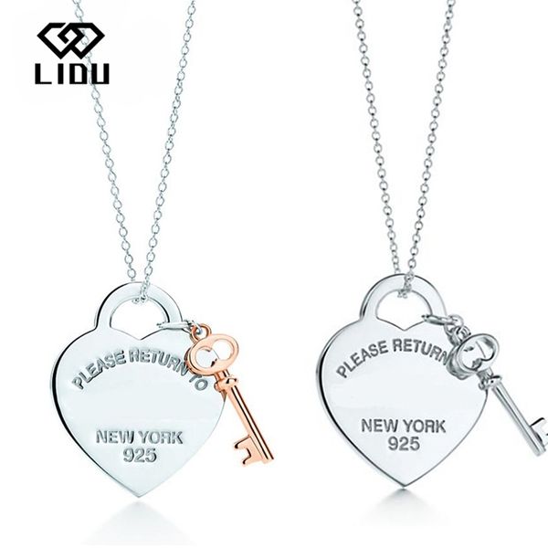 

lidu 100%925 sterling silver tiff heart lock necklace fashion exquisite clavicle chain jewelry delivery