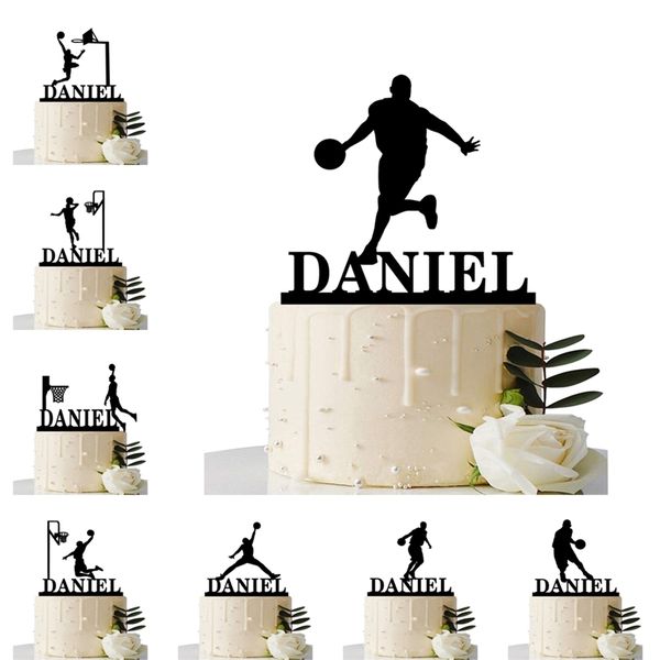 Nome do tema de basquete personalizado Acrylic Birthday Cake Topper Sports Sports Style personalizado Dunk Team Nome de festa Toppers Decoration 220608