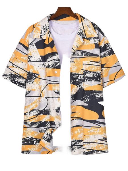 

romwe guys allover print shirt without tee m7mt#, White;black