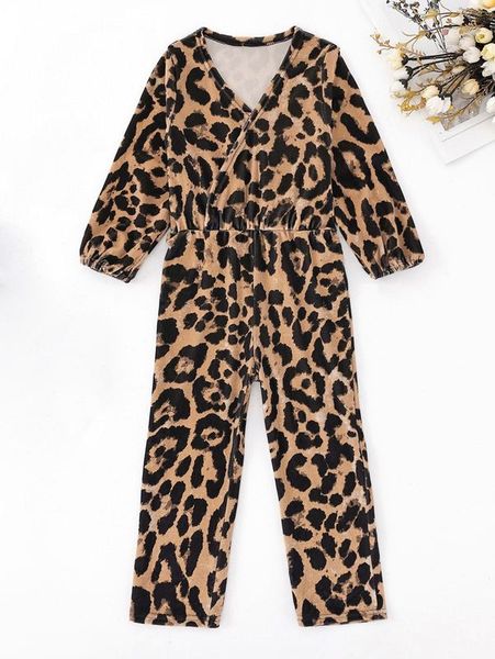 

toddler girls leopard print overlap collar velvet jumpsuit she, Blue