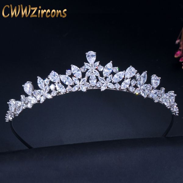 

cwwzircons cubic zirconia romantic bridal flower tiara crown wedding bridesmaid hair accessories jewelry a008 220804, Slivery;golden