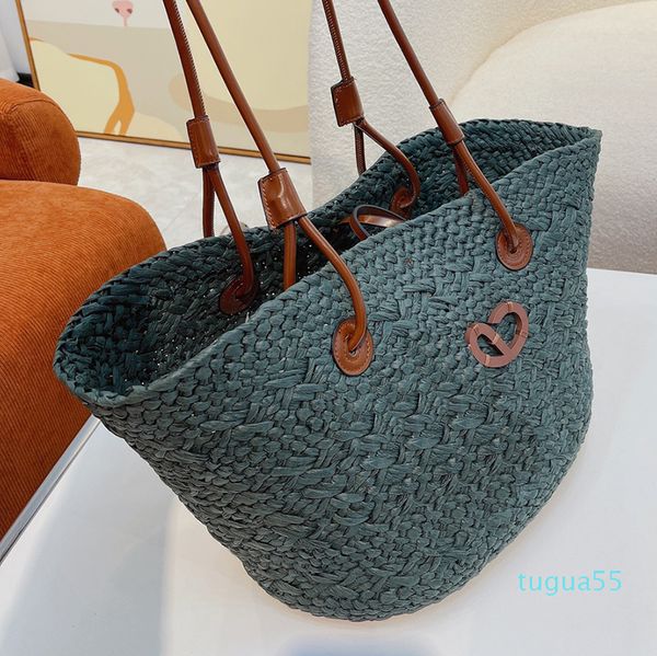 

2025--10A Straw Bag Shoulder Bags Handbags Plain Knitting Crochet Embroidery Open Casual Tote Interior Compartment Two Thin Straps Leather Floral, Green
