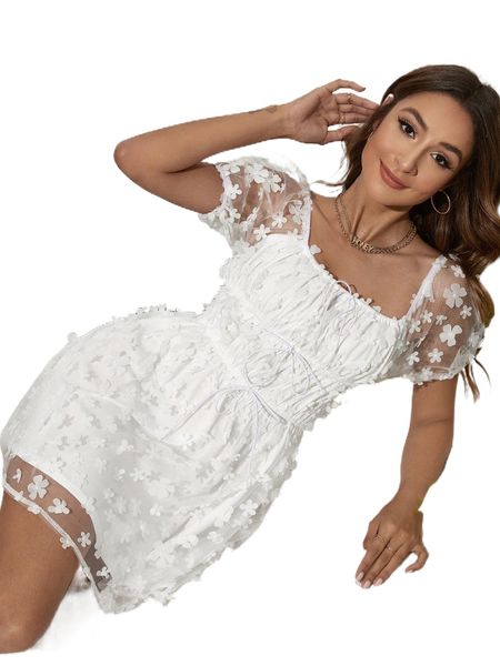 

s.quare n.eck f.loral l.ace a.ppliques t.ie f.ront mesh d.ress a581#, Black;gray